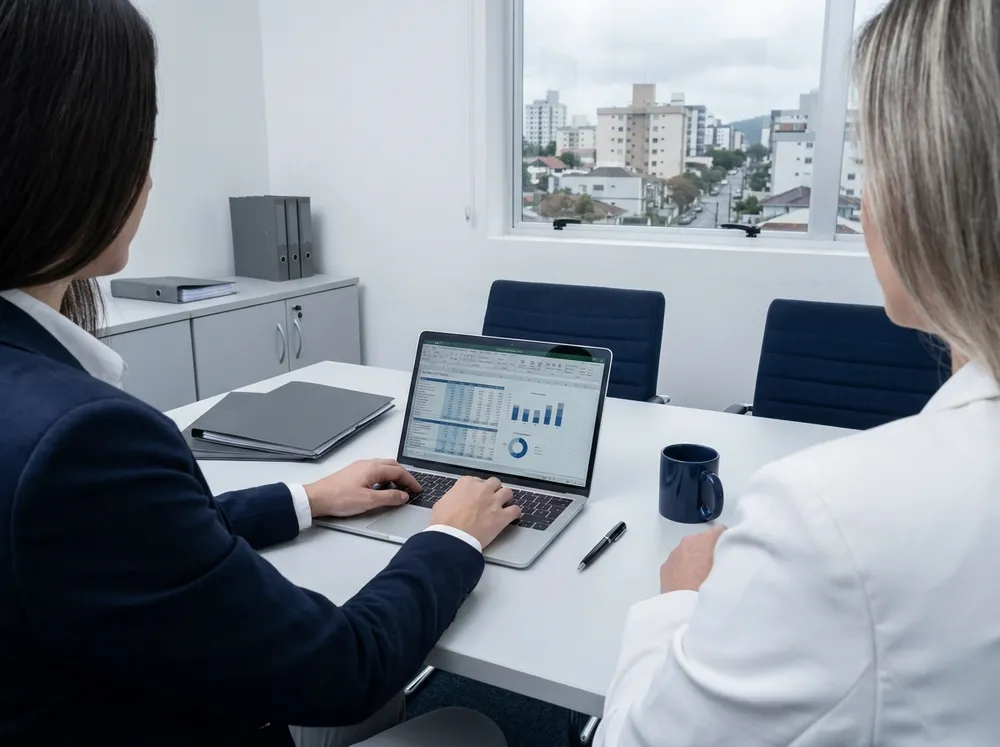 Atendimento a uma profissional da saúde na sala de reunião da F5 Soluções Empresariais